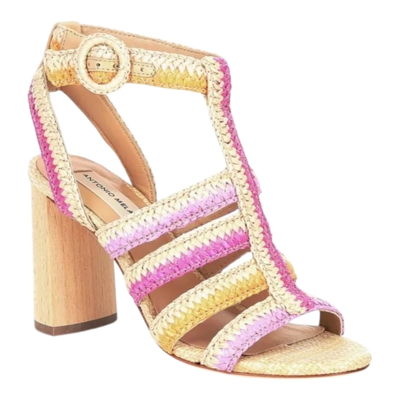 Antonio Melani Ombre Woven Raffia Strappy Sandals - Size 10M Boho Summer Shoes - Picture 2 of 10